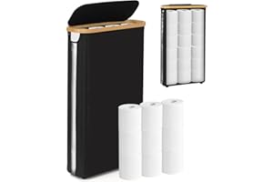 GARPROVM Extra Large Toilet Paper Storage Basket with Lid, Slim Free Standing Toilet Roll Storage for 24 Regular Rolls ＆ 18 Mega Rolls Toilet Paper Holder Stand Waterproof for Bathroom, Black