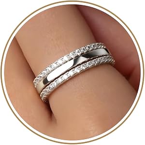 Purplepig Stackable Rings Non Tarnish, Two Tone CZ Eternity Band Set