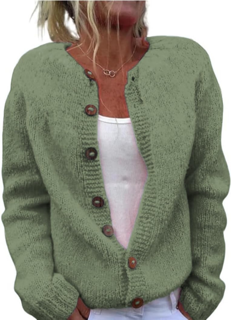 Photo 1 of Beopjesk Women's Casual Fall Winter Open Front Long Sleeve Button Knit Cardigan Sweater Loose Outerwear Coats (Green,S)