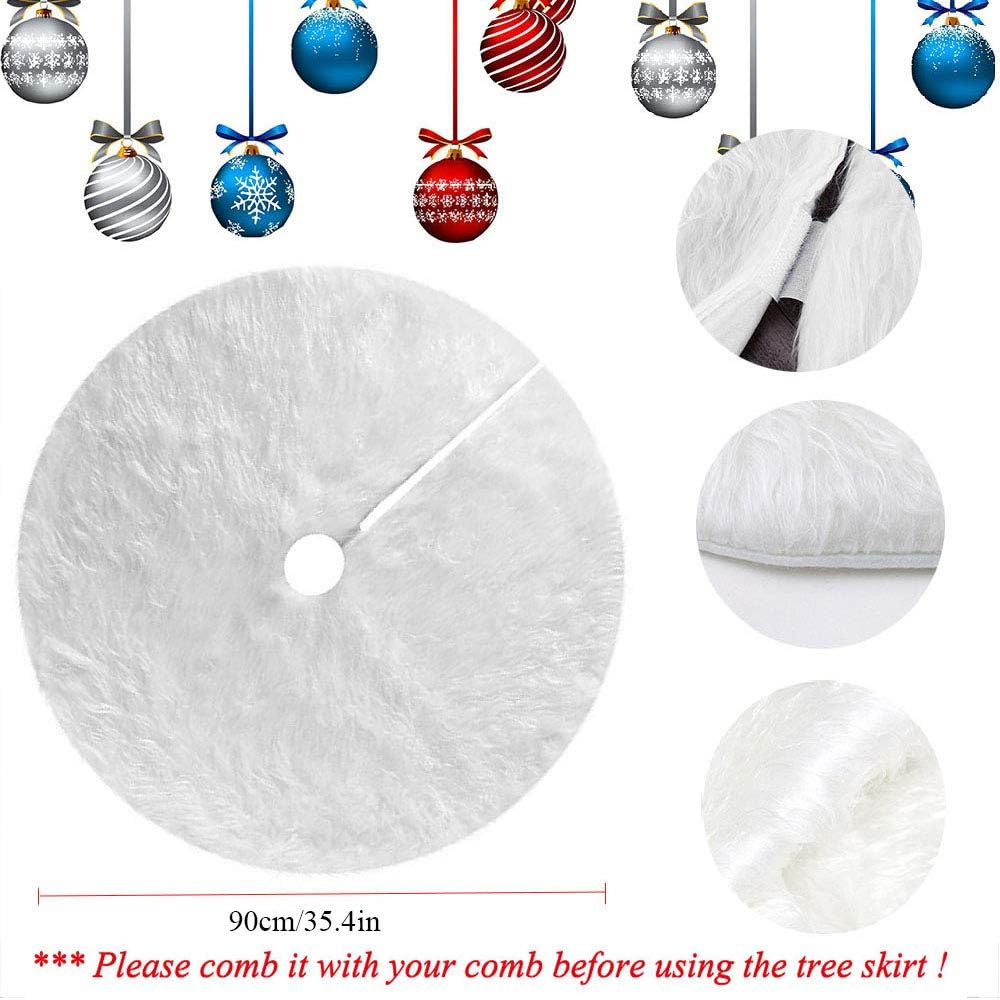 Deggodech White Plush Christmas Tree Skirt - 90cm Round Snow Faux Fur Base Cover Mat for Xmas Holiday Party Decoration (35 Inches) - Image 4