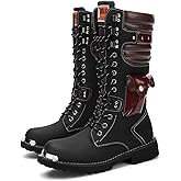 CHUUMEE Men's Wear Resistant Cycling Motorcycle Boots Side Zipper Waterproof Biker Riding Punk Rock Metal Toe Cowboy Western Tactical Army Boot