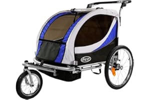 ClevrPlus Deluxe 3-in-1 Double 2 Seat Bicycle Bike Trailer Jogger Stroller for Kids Children | Foldable Collapsible w/Pivot Front Wheel