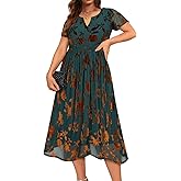 CARCOS Plus Size Velvet Dresses for Curvy Women Short Sleeve Cocktail Dresses Winter Party Formal Dress with Pocket XL-5XL