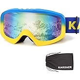 Karsaer Ski Goggles Anti-Fog Snow Goggles OTG 100% UV Protection Snowboard Goggles Bendable Dual-Lenses for Men Women Youth