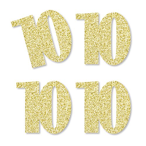 Gold Glitter 10 - No-Mess Real Gold Glitter Cut-Out Numbers - 10th Birthday Party Confetti - Set of 24