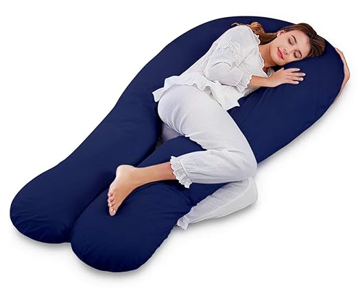 Cloth Fusion Full Body Pregnancy Pillow-U Shaped Maternity Pillow for Pregnant Women with Washable Outer Cover (Navy Blue)