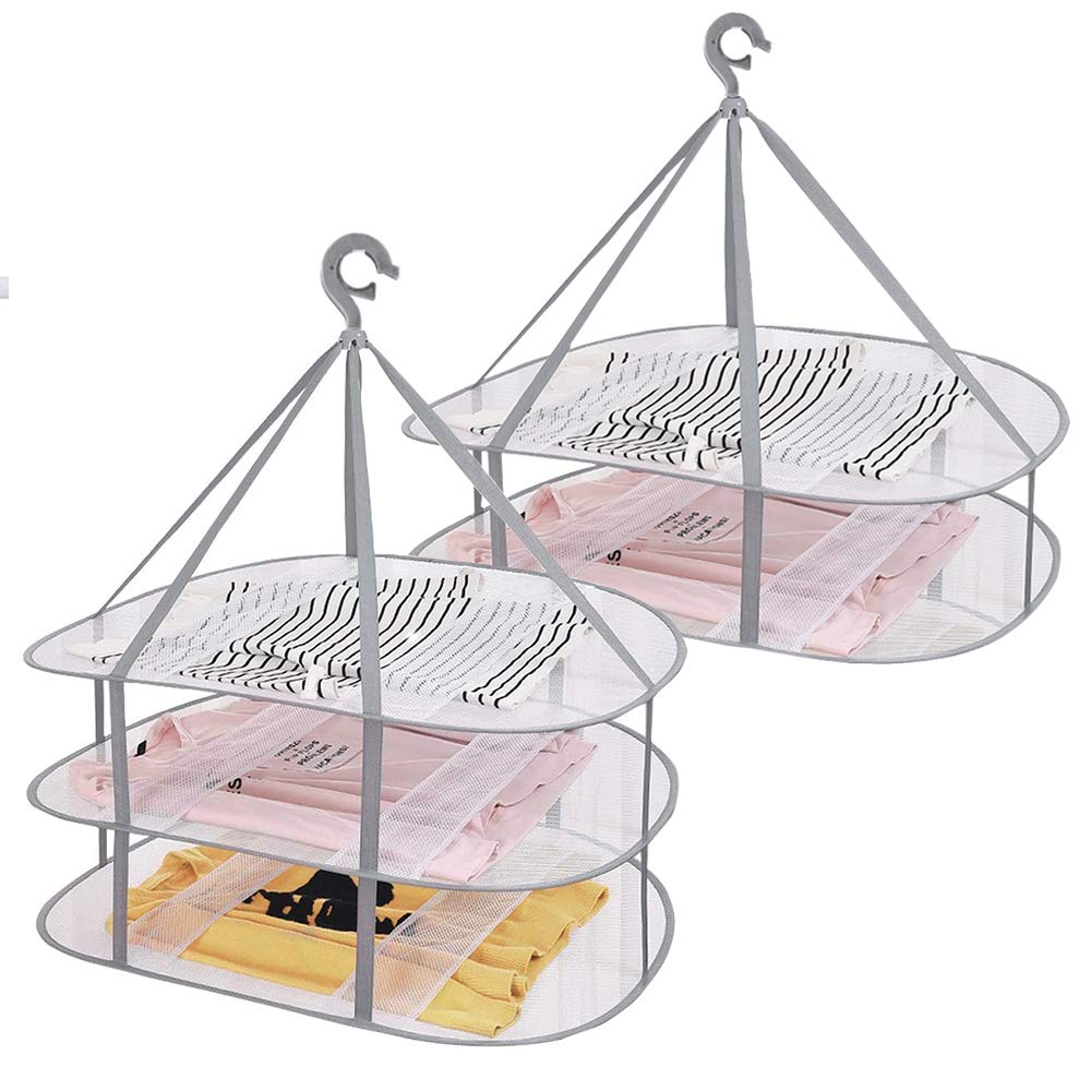 Fatiya Folding Clothes Drying Rack, Windproof Foldable Cloth Dryer with Fixing Band, Collapsible Hanging Laundry Rack for Sweater - Outdoor, Indoor, Potable (2Size) (Beige)