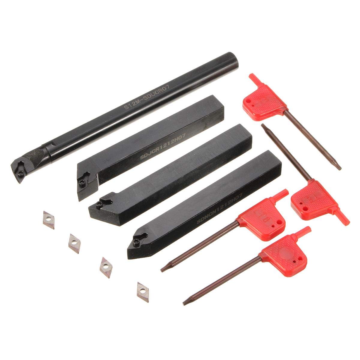 KATSU Lathe Turning Cutting Tool Set with 4PCs Indexable Inserts S12M-SDUCR07 SDJCR1212H07 SDJCL1212H07 SDNCN1212H07 111103
