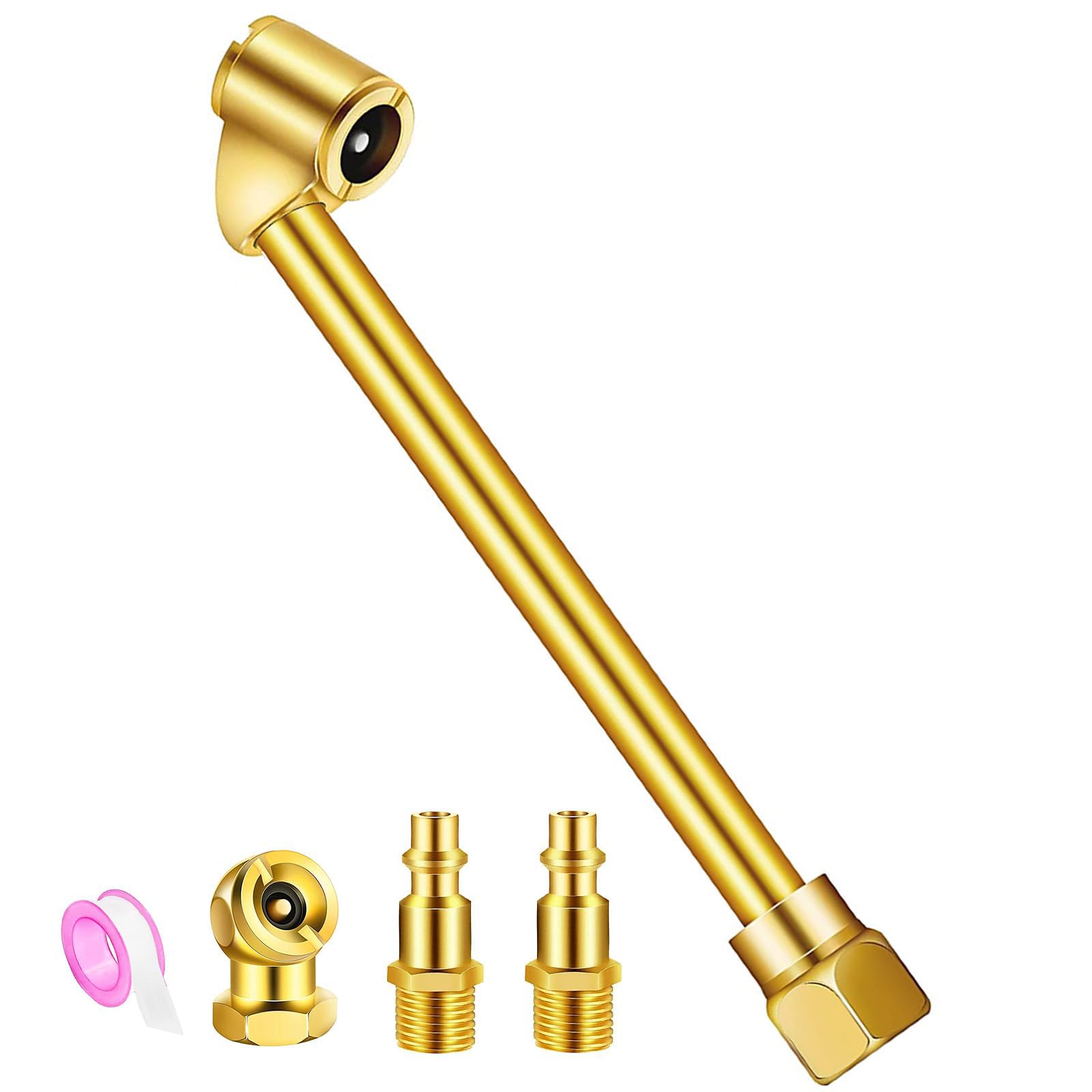 MACHSWON Heavy Duty Dual Head Air Chuck Closed Ball Tire Chuck with 1/4" Female NPT and Two Standard Male Quick Plug Tire Air Fill Kit