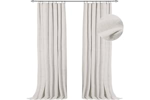 100% Blackout Shield Blackout Curtains for Bedroom 96 inch Length 2 Panels Set, Clip Rings/Rod Pocket Faux Linen Blackout Curtains, Thermal Insulated Curtains for Living Room, Beige, 50Wx96L