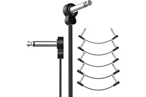 LuminologyPro 6 Pack Guitar Patch Cables, 5 Inch, 1/4" TS Right Angle Guitar Cable, Low Profile Design with Oxygen-Free Copper, Double Shielded for Pedalboard Effects, Maximize Pedal Board Space