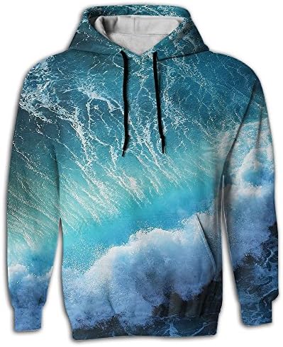 Sandy Edmund Distinctive Fashionable Sea Wave Men and Women 3D Print Pullover Hooded Sweatshirt Hoodies With Pockets, Small