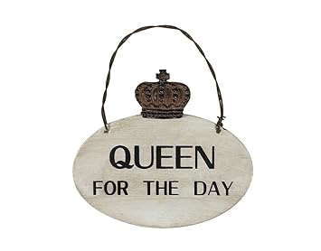 Türschild QUEEN FOR THE DAY Hängeschild Krone Oval Nostalgie Vintage 10cm