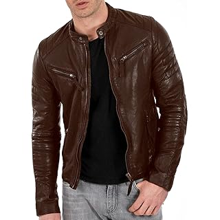 Men's Cafe Racer Leather Jacket Lambskin Leather Classic Open Bottom Jacket Motorcycle Mens Leather Jackets