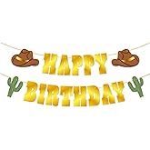 Rijcy Western Cowboy Happy Birthday Banner - Cowboy Theme Party Supplies Rodeo Birthday Party Decorations