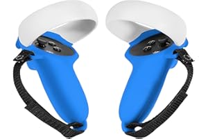 rumbloo Silicone Touch Controller Grip Cover for Oculus Quest 2 Accessories, Anti-Throw VR Handle Protector with Adjustable Wrist Strap, Blue