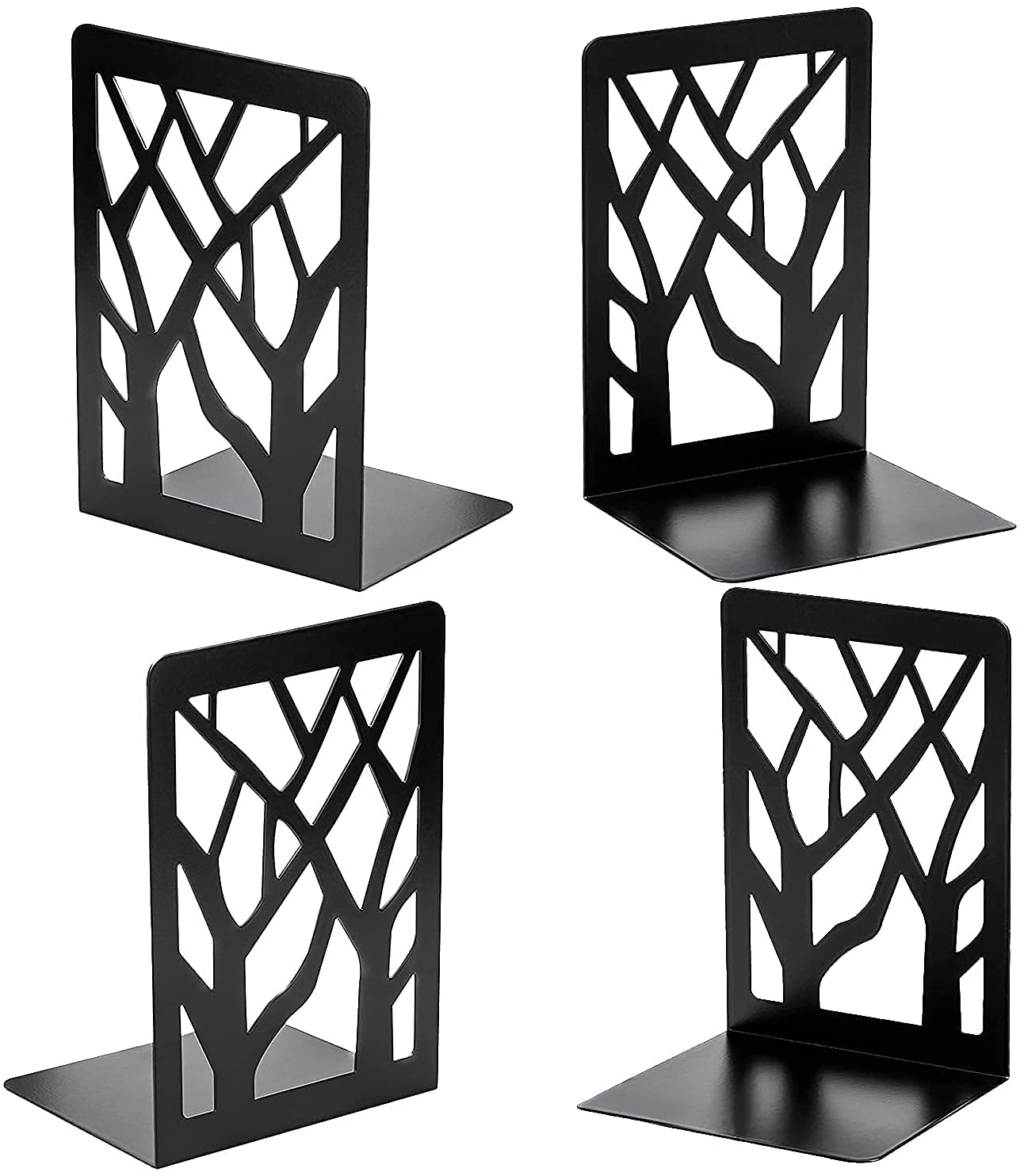 2 Pairs Book Ends, MSDADA Desk Bookends Heavy Duty, Book Ends Holder for Shelves, Metal Bookends for Office&School, Book Shelf Holder Home Decorative, Bookend Supports, Book Stoppers(Black)