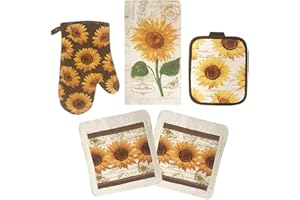 American Linen Sunflower Decor Set Oven Mitts and Pot Holders - Kitchen Towels and Dish Cloths Sets - Oven Mitts - Tea Towels - Dish Cloths Set
