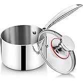Homikit 1 Quart Saucepan, Tri-Ply Stainless Steel Sauce Pan with Lid, 1QT Small Induction Cooking Pot with Ergonomic Handle, Small Pan for Making Sauce, Warming Milk, Boiling Eggs, Dishwasher Safe