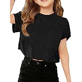 ZDC Girls Short Sleeve Crop Tops Kids Casual Crewneck T-Shirts Basic Tees 5-14 Years