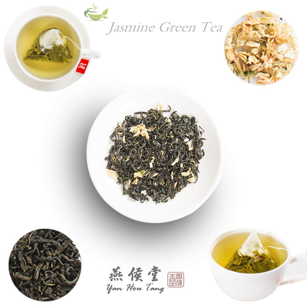 Yan Hou Tang - Organic Taiwanese Jasmine Green Tea bags - 50 Counts Flower Flavor Taste Sugar Free Loose Spice Leaf for Detox Weight Loss relaxation and stress reduction relief SGS FDA Verified