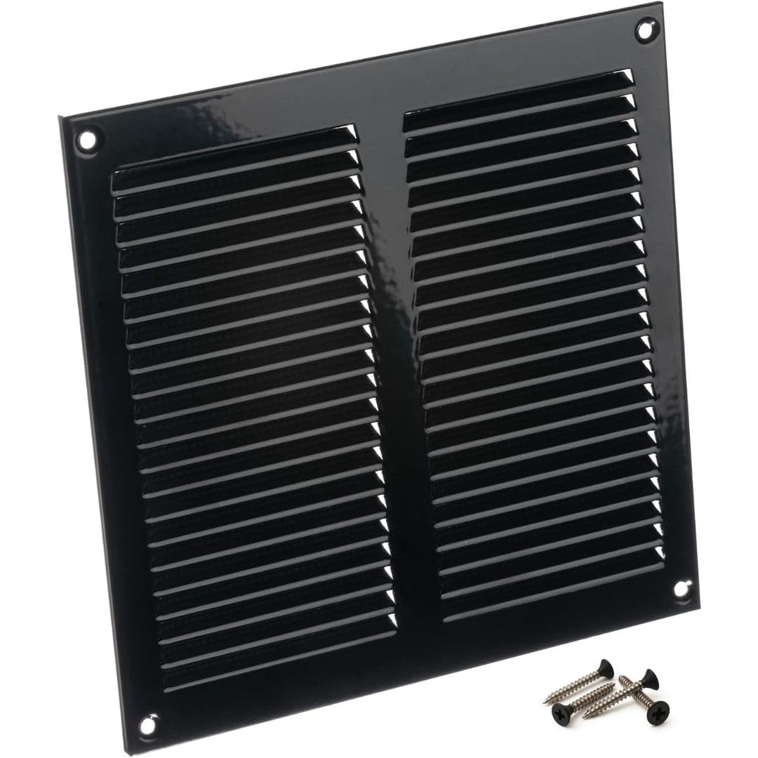 Steinberg14 Black 200x200mm Metal Air Vent Cover with Insect Mesh - 8x8 inch Ventilation Grille - Air Vent Register for Walls and Ceilings - Ventilation Cover for Outdoor and Indoor