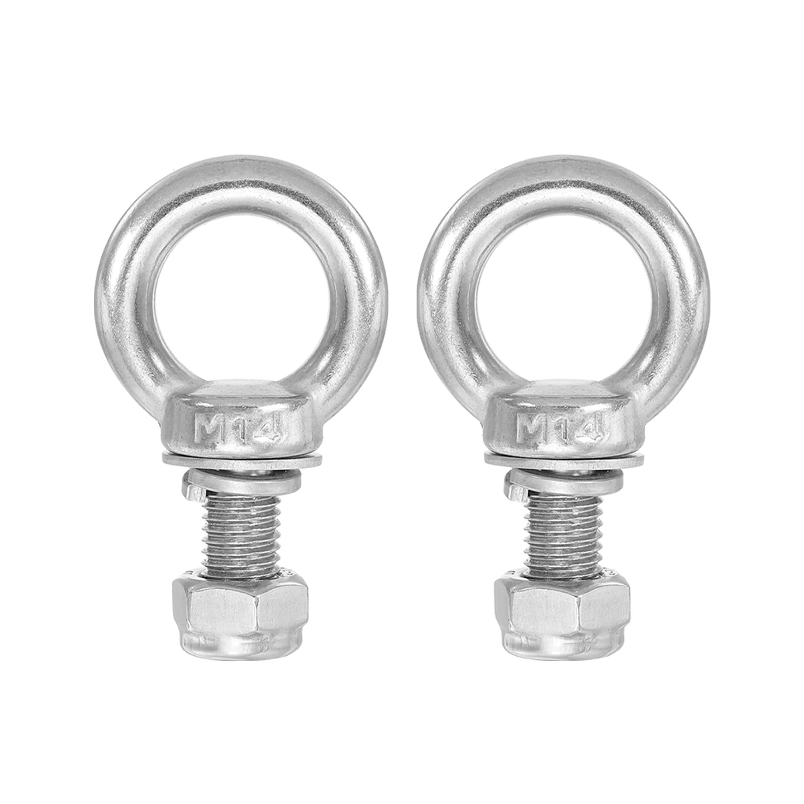 PATIKIL Lifting Shoulder Eye Bolts, M14x30 304 Stainless Steel Male Thread with Hex Screw Nut Gasket Flat Washer for Hanging Securing Chain Wire Rope, 2 Sets