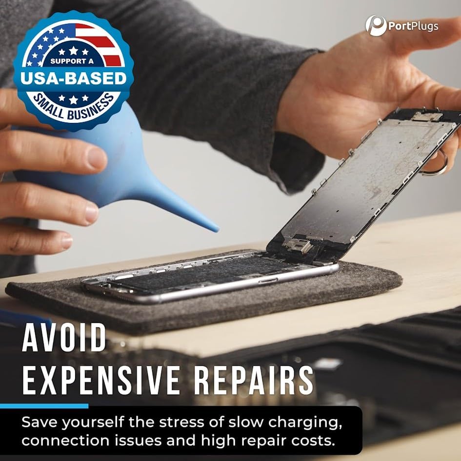 PortPlugs USB-C Dust Plugs & Headphone Jack Protectors for Samsung, Android, MacBooks, Laptops & Tablets – Type-C Charging Ports – Includes Cleaning Brush – Black (10 Pairs)