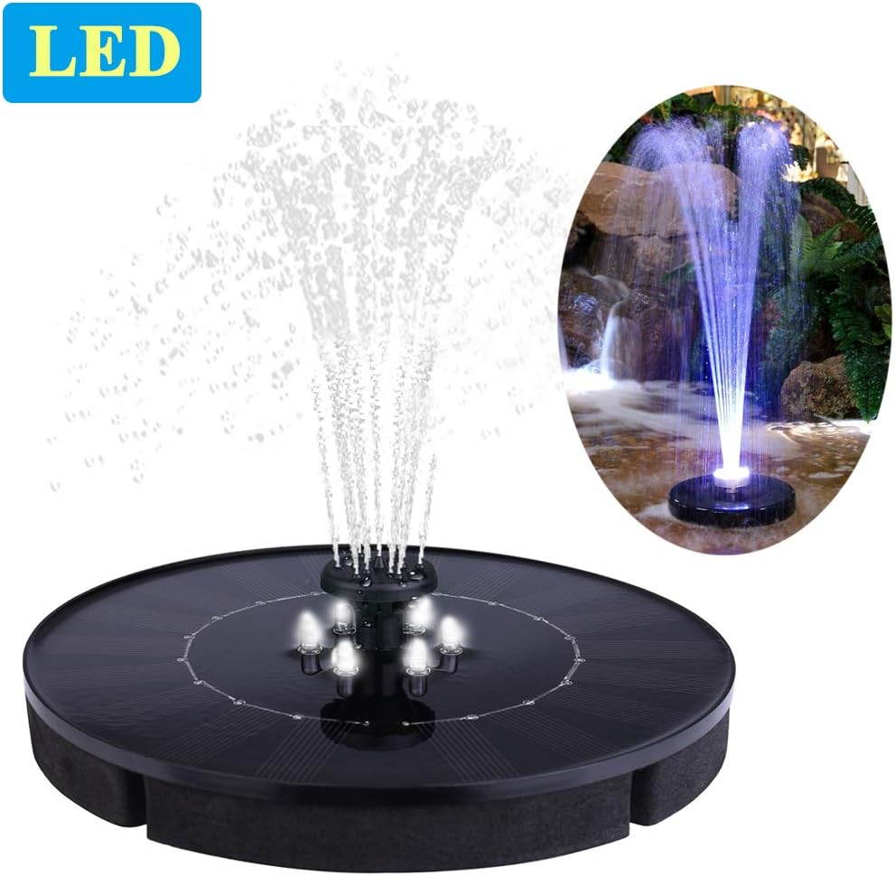 Immuson Solar Fountain Pump with LED Lights, 2.4W Free Standing Bird