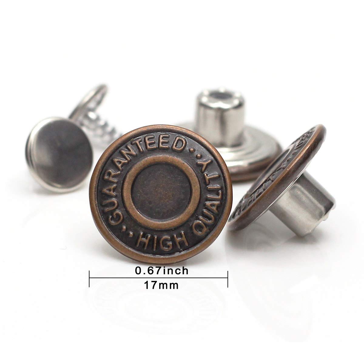 Enosea 17mm Brass Jeans Buttons, No Sew Metal Tack Buttons Replacement Kit (Red Copper)