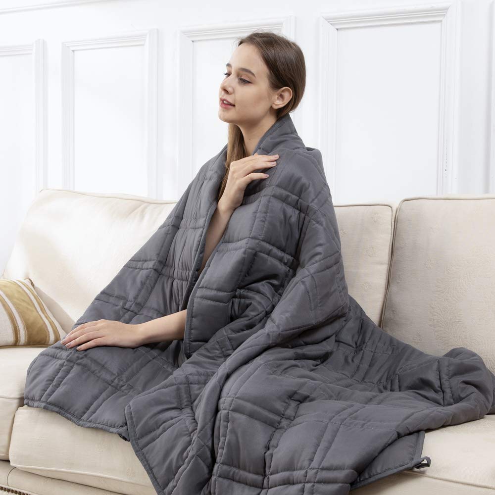 ACOMOPACK Weighted Blanket (80"x87" 25lbs, Grey) Heavy Blanket Premium Cotton with Glass Beads