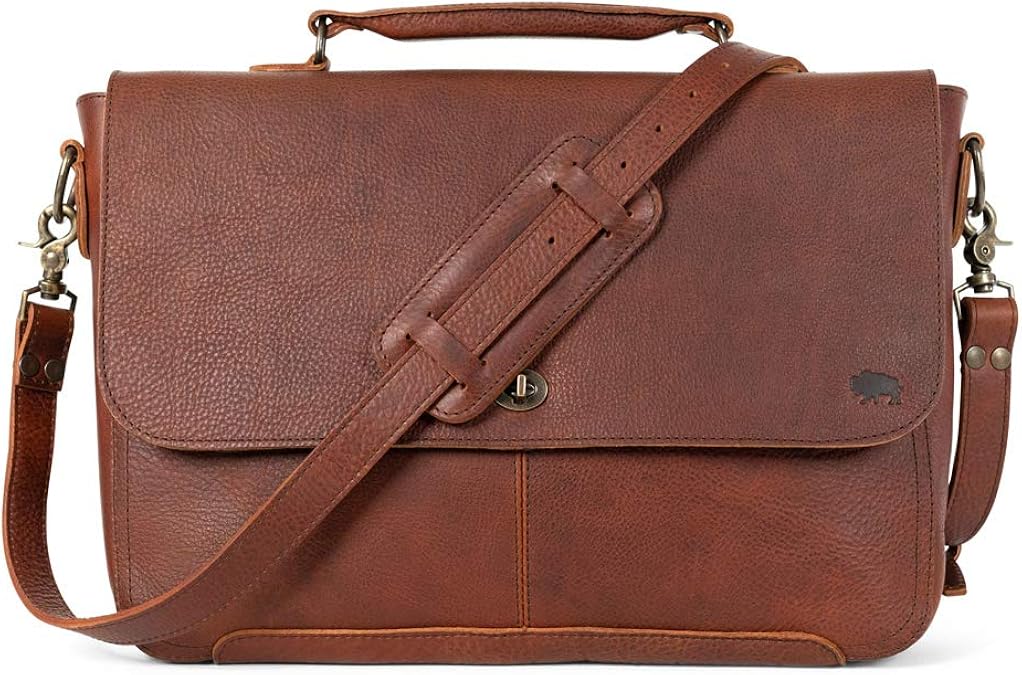 Full Grain Bison Leather Laptop Messenger Bag for Men