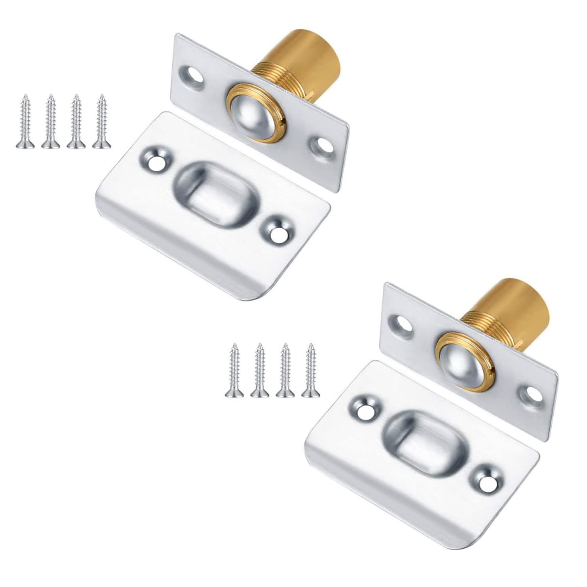 FUZVOL 2PCS Door Catch Drawer Door Closers Furniture Catcher Closure Stainless Steel Adjustable Heavy-Duty Spring Roller Ball Door Latch Catches Hardware for Wardrobe Closet Cupboard with Screws