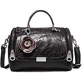 Mn&Sue Fashionable Barrel Handbag PU Leather Top Handle Satchel Boston Style Purse Crossbody Bags for Women Travel