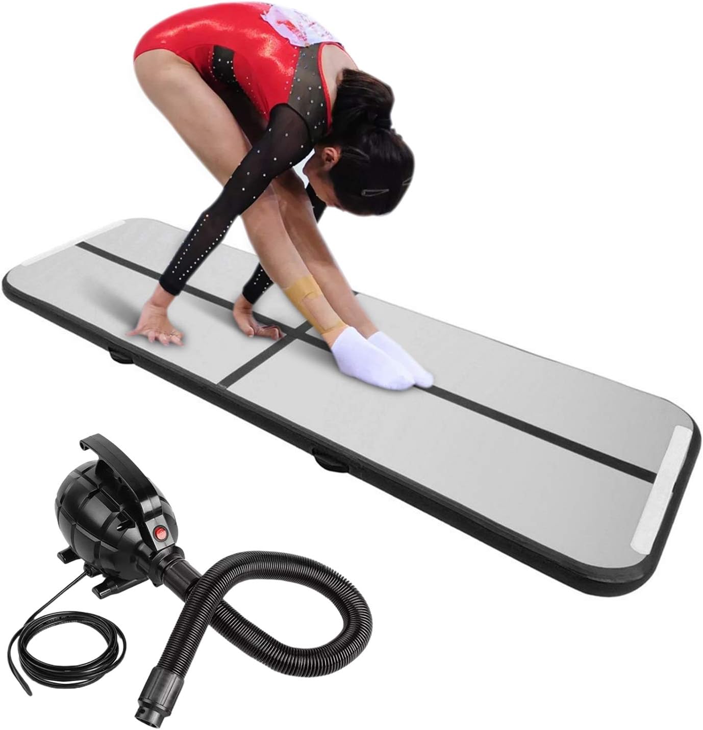 Queenaal Air Track Tumbling Mat Inflatable Gymnastics Mat Airtracks Mats with Electric Air Pump for Home/Use/Indoor/Outdoor/Tumble/Gym/Training/Cheerleading Use