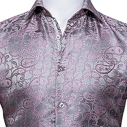 Barry.Wang Men Shirts,Paisley Flower Woven Silk