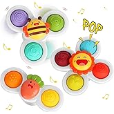 JACKEYLOVE Suction Cup Spinner Toys for Baby Toddler, Baby Bath Toys 6-12 Months, Sensory Toys for 1 2 Year Old Boys Girls(3 