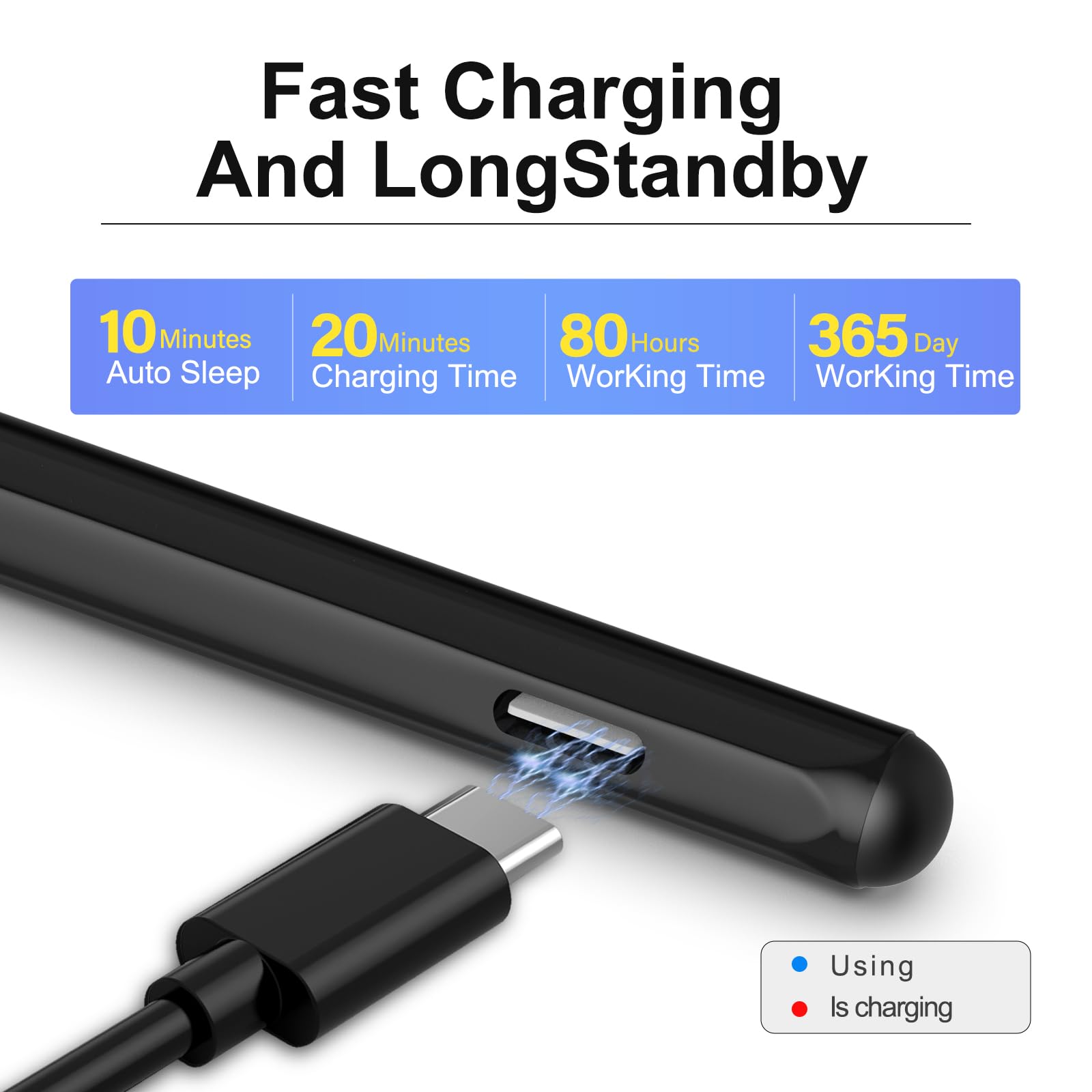 Stylus Pen For Hp Envy X360, Pavilion X360, Specter X360, Mpp 2.0 Tilt-Active Stylus With 4096 Levels Of Pressure Sensitivity, Convenient Storage Case, Supports Type-C Fast Charging, Black - View 6