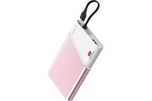 Aaoyun Portable Charger Power Bank, 10000mAh 22.5W PD Super Fast Charging Powerbank with Built-in USB C in&Out Cable, Slim External Phone Battery Pack for iPhone 17/16 Samsung S24 Android etc (Pink)