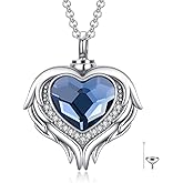 AOBOCO 925 Sterling Silver Angel Wing Heart Cremation Urn Necklace Holds Loved Ones Ashes, Memorial Keepsake Cremation Jewelry Necklace for Women