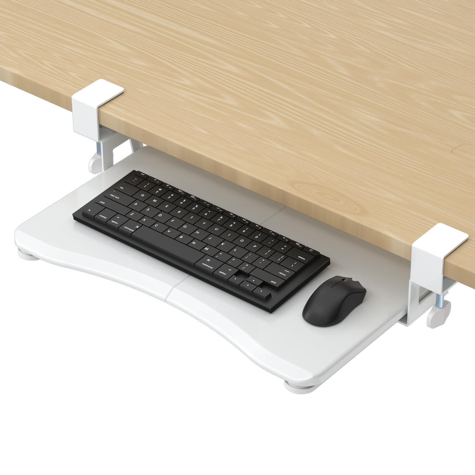 Photo 1 of suptek Small Keyboard Tray Under Desk Pull Out with C Clamp Mount, Computer Keyboard & Mouse Tray, 20 (24.2 Including Clamps) x 11.8 inch Slide-Out Platform Computer Drawer for Typing, White, DSF1SW