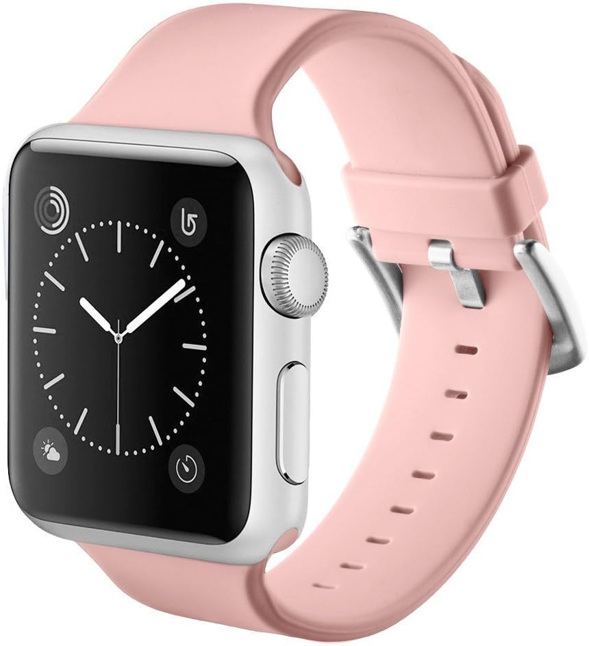 Noya Replacement Watch Band for Apple Watch Series 1 Series 2 Series 3, Soft Silicone Replacement Sport Wristband Wrist Strap with Buckle Clasp for iWatch M/L (42mm, Pink Sand)