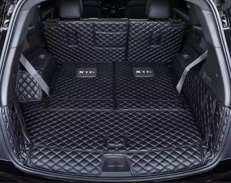 Photo 1 of FHJBP Full Coverage Trunk Liner Compatible with Cadillac XT6 6 Seat (Trunk Mat+Backrest Mat+Both Side Mat) Pet&Dog Trunk Cargo Liner Bottom Floor Mat Replacement Black w/Black Stitching
