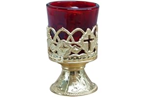 VILLAGE GIFT IMPORTERS Electric Votive Stand - 4 Inch Gold Plated Metal with Ruby Glass - Boxed