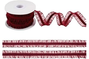 FINGERINSPIRE 10 Yards Double Ruffle Lace Trim FireBrick 3/4 inch Wide Ruffle Stretch Elastic Edging Trim Red Pleated Fabric Lace Ribbon for DIY Dress Headwear Decoration and Gift Wrapping