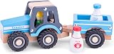 Woet New Classic Toys Wooden Tractor with Trailer Milk Bottles 18 Months+