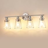 TALOYA 27 Inch Brushed Nickel Bathroom Light Fixtures with Thickend Clear Tapered Glass Shade, 4-Light Modern Vanity Light Ov