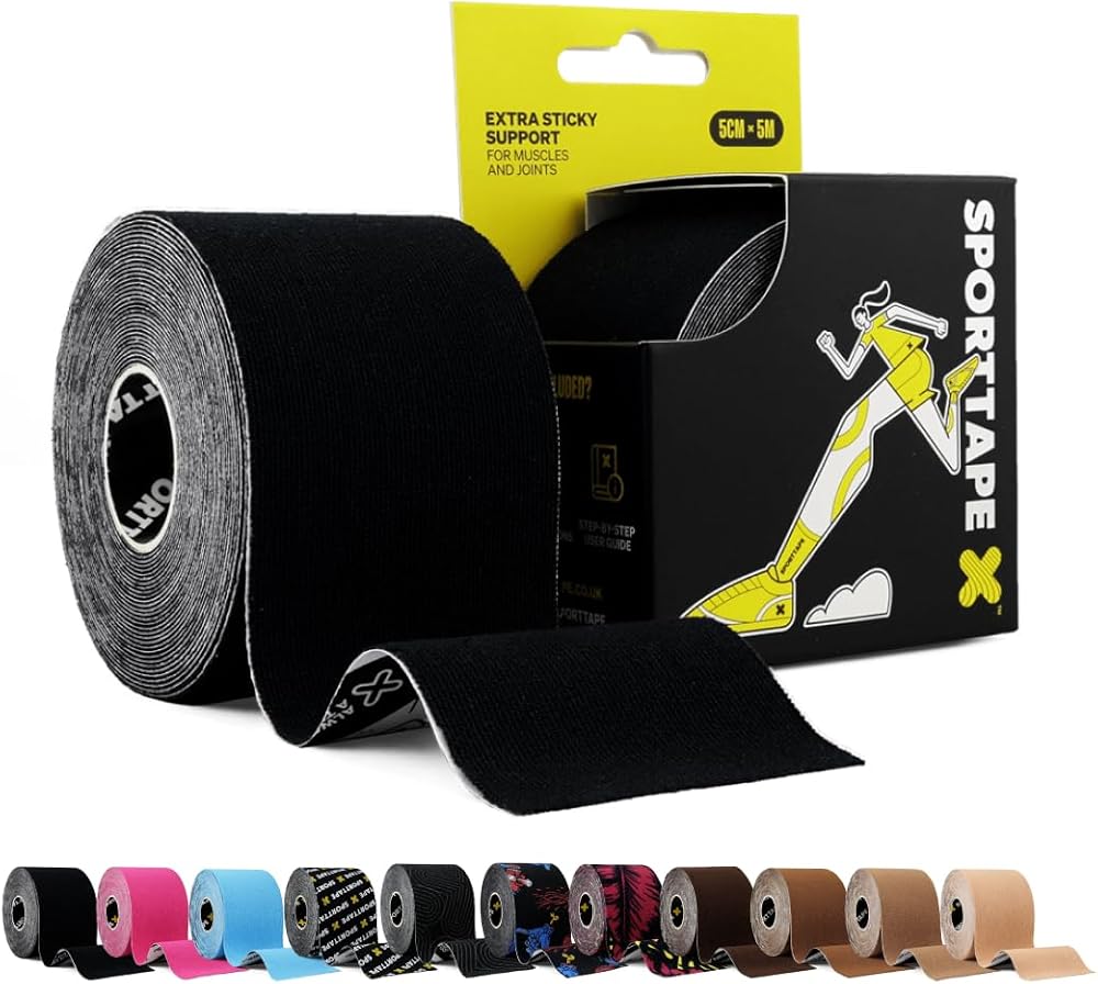 SPORTTAPE Kinesiology Tape 5cm x 5m Black Waterproof Hypoallergenic