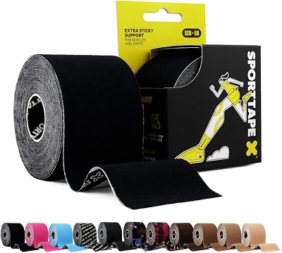 SPORTTAPE Kinesiology Tape 5cm x 5m Black Waterproof Hypoallergenic
