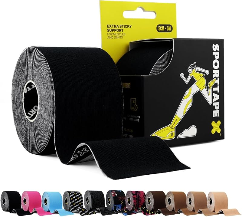 SPORTTAPE Kinesiology Tape 5cm x 5m Black Waterproof Hypoallergenic